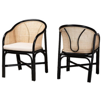 Baxton Studio Miranda Two-Tone Black and Natural Brown Rattan Dining Chair