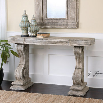Uttermost Distressed Console Table and Matching Mirror