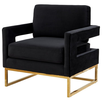 Modrest Edna Modern Black Velvet and Gold Accent Chair
