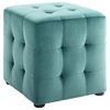 Contour Tufted Button Cube Performance Velvet Ottoman, Teal