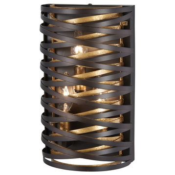 Vortic Flow Wall Sconce, Dark Bronze and Mosaic Gold Inte