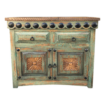 Salamanca 36" Vanity With "Clavos", Crackle Turquoise
