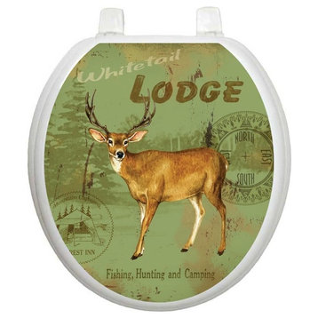 Deer Lodge Toilet Tattoos Seat Cover, Vinyl Lid Decal, Bathroom Accent, Round