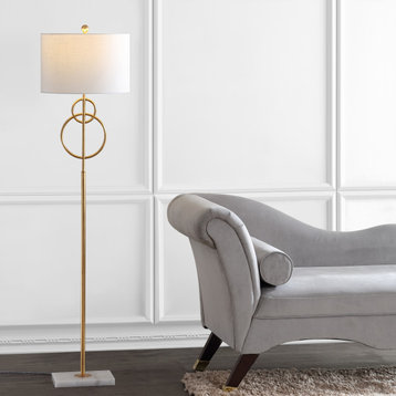 Haines 60" Modern Circle Marble and Metal LED Floor Lamp, Gold