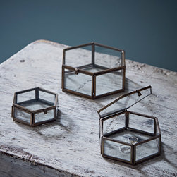 Set of 3 Hexagonal Glass Trinket Boxes - Jewellery Boxes & Organisers