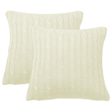 Cable Knit 2 Piece Throw Pillow Shell Set, Antique White, 2 Piece, 20"x20"