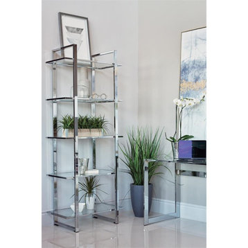 Coaster Contemporary Rectangular Metal Bookcase with 5-Shelf in Chrome