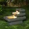 Gray Cement and Resin Modern 2-Tier Basin Outdoor Fountain with LED Lights
