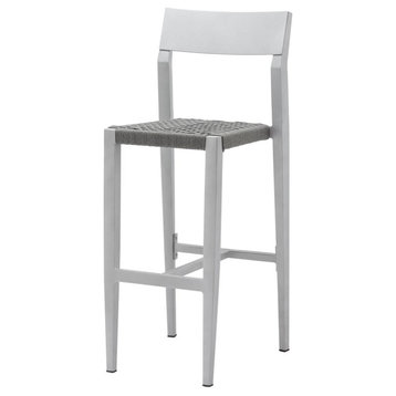 Source Furniture Belmont Aluminum Bar Side Stool in Silver Frame/Charcoal Rope