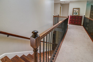 Red Oak Handrail with Wrought Iron Balusters