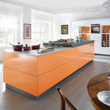 orange and white kitchen