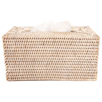 Artifacts Rattan™ Rectangular Tissue Box Cover, White Wash, 10"x6"x5"