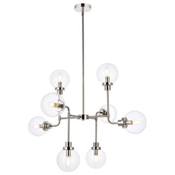 Helen 8-Light Pendant, Polished Nickel With Clear Shade