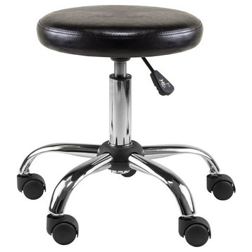 Winsome Clark 22.32"H Adjustable Swivel Faux Leather Drafting Stool in Black