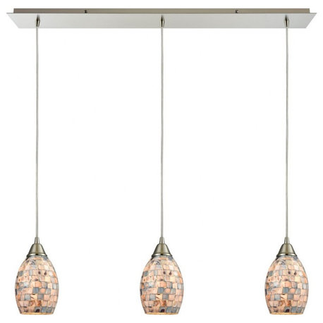 Coastal Transitional Three Light Chandelier-Grey Glass Color - Chandelier