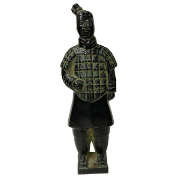 Chinese Black Green Rustic Ancient Artistic Terra Cotta Soldier Figure Hws2454