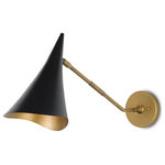 Currey & Company - Library Wall Sconce - Our Library Wall Sconce has an organic style born in the mid-century modern era. The gleaming antique brass finish on the interior of the shade contrasts the oil-rubbed bronze on the exterior, which makes the black pendant with its adjustable shade a handsome choice. We also offer the Library in a chandelier.