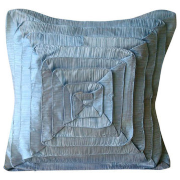 Blue Pillows Crushed Silk 20"x20" Sofa Pillow Covers, Frills, Vintage Sky