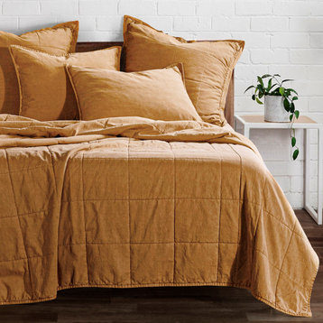 Stonewashed Cotton Canvas Coverlet, 1 Piece, Terracotta, Full/Queen