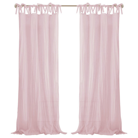 Jolie Sheer Tie Top Window Curtain, Pink, 52"x108"