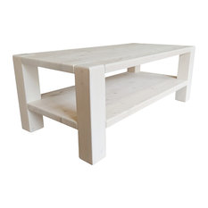Oiled Pine Wood Coffee Table, White