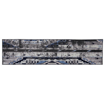 Abstract Design Area Rug - Polypropylene Rug, Dark Grey, 2'x8'