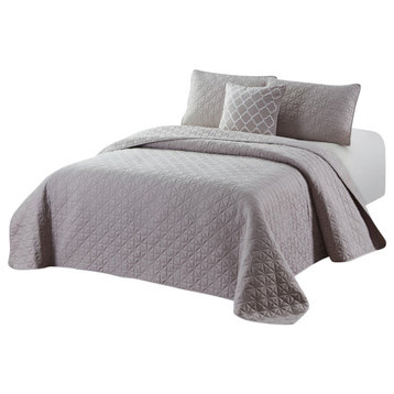 Bibb Home 4 Piece Solid Quilt Set, Taupe, Full/Queen