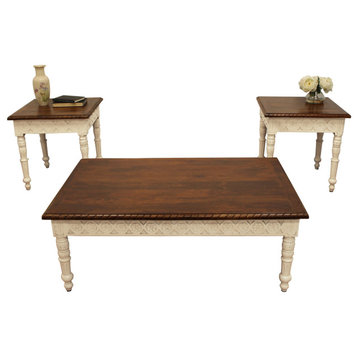 Bayliss 3-Piece Table Set With Handcarved Cocktail Table and 2 End Tables