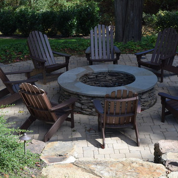 Outdoor firepit, sidewalk, paver patio