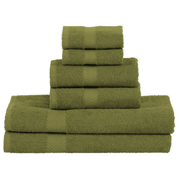 6 Piece Ultra Soft Washcloth Bath Towel Set, Forest Green
