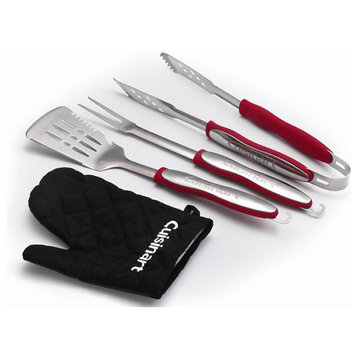3-Piece Grilling Tool Set With Grill Glove, Red/Black, Red/Black