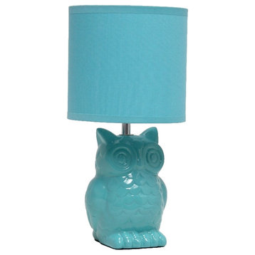 Simple Designs 12.8" Ceramic Owl Table Lamp w Matching Shade Blue