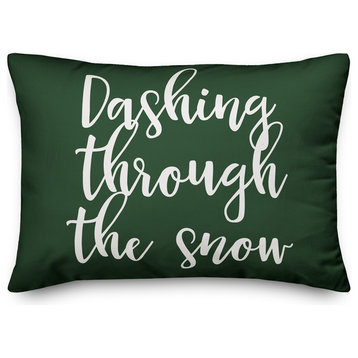 Dashing Through The Snow, Dark Green 14x20 Lumbar Pillow