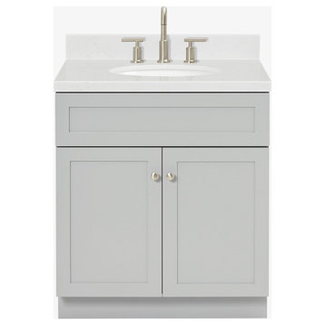 Ariel Hamlet 30" Single Oval Sink Bathroom Vanity, Carrara Quartz, Grey