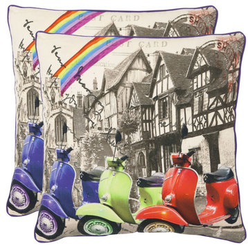 Scoot Over the Rainbow Pillow (Set of 2) - Multi, Polyester, 18"x18"