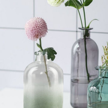 Serene Spaces Living Sea Glass Bottle Vase, Vintage Bud Vase, Decorative Centerp