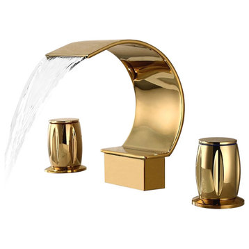 Mooni Modern Waterfall Widespread 2-Handle Bathroom Sink Faucet in Gold