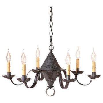 Irvins Country Tinware 6-Arm Concord Chandelier in Kettle Black