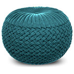 Simpli Home - Grafton Velvet Round Pouf - The Grafton Round Pouf features luxurious velvet upholstery with intricate woven details. Ideal as a decorative accessory or as additional seating. A round pouf like this will make the perfect statement to any room decor.