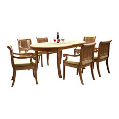 7-Piece Outdoor Teak Dining Set, 94" Extension Oval Table, 6 Giva Arm Chairs