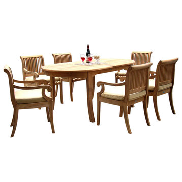 7-Piece Outdoor Teak Dining Set, 94" Extension Oval Table, 6 Giva Arm Chairs