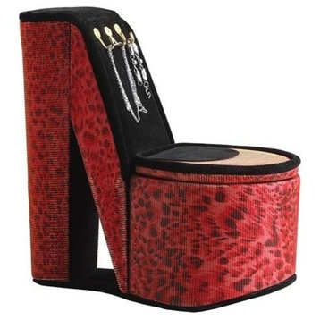 9" Leopard Iridescent Print High Heel Shoe Display With Hooks Jewelry Box