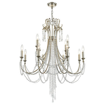 Arcadia 12-Light 42" Chandelier in Antique Silver with Clear Hand Cut Crystals
