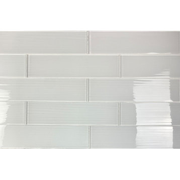 Monroe Large Format 4 x 16 Textured Glass Subway Tile in Glossy Milano White