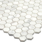 All Marble Tiles - Sample of 12"x12" Bianco Carrara 1 inch Honed Marble Honey Comb Mosaic Tile - SAMPLES ARE A SMALLER PART OF THE ORIGINAL TILE. SAMPLES ARE NOT RETURNABLE.