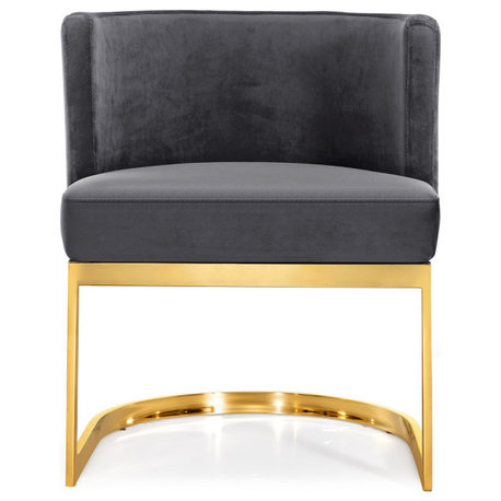 The Fay Velvet Dining Chair, Gray, Gold Base