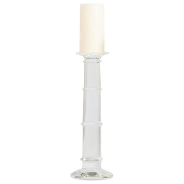 Classic Clear Glass Pillar Candle Holder 19" Banded Column Round Traditional
