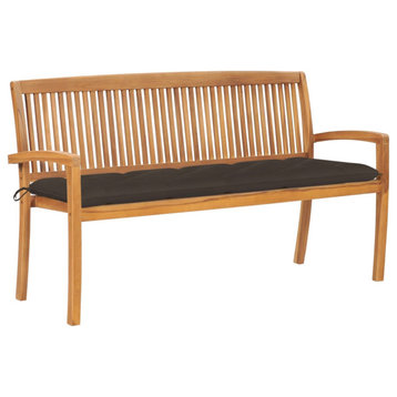 Vidaxl Stacking Garden Bench With Cushion 62.6" Solid Teak Wood