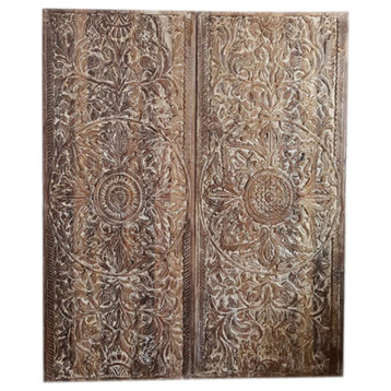 Consigned Artistic Sliding Barn Doors, Natures Harmony Carved Barn Door