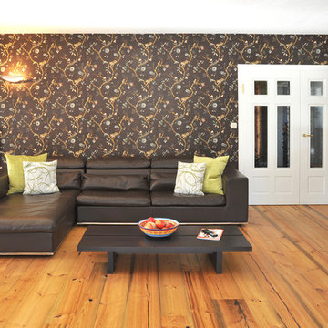 Wohnzimmer mit Dielen Parkett (antike Schlossdielen)